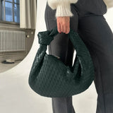 Women's Compact Woven Shoulder Bag with Knot Handle
