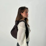 Women's Compact Woven Shoulder Bag with Knot Handle