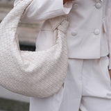 Women's Compact Woven Shoulder Bag with Knot Handle