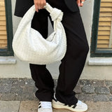 Women's Compact Woven Shoulder Bag with Knot Handle
