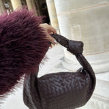 Women's Compact Woven Shoulder Bag with Knot Handle