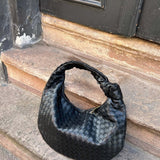 Women's Compact Woven Shoulder Bag with Knot Handle