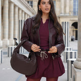 Women's Compact Woven Shoulder Bag with Knot Handle