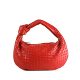 Women's Compact Woven Shoulder Bag with Knot Handle