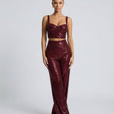 Women's High-Waist Sequin Wide-Leg Trousers
