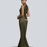 Women's Tassel Sleeveless Top & Satin Maxi Skirt Set