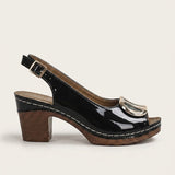Women's Glossy Ankle Strap Cushioned Block Heels