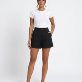 Women's High-Waist Wide-Leg Turn-Up Cotton Blend Shorts