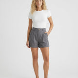 Women's High-Waist Wide-Leg Turn-Up Cotton Blend Shorts