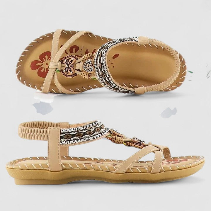 Bohemian Beaded T-Strap Sandals