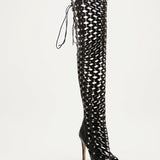 Women's Lace-Up Cut-Out Net Ankle Boots