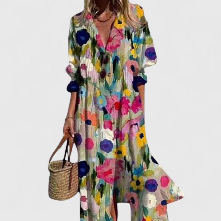 Printed Button Front Maxi Dress