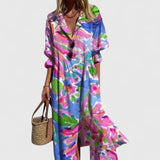 Printed Button Front Maxi Dress