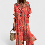 Printed Button Front Maxi Dress
