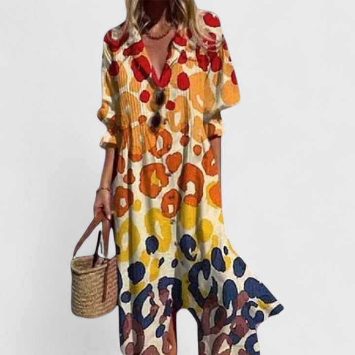 Printed Button Front Maxi Dress