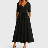 V-Neck Short Sleeve Midi Dress