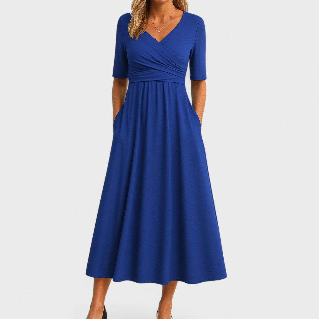V-Neck Short Sleeve Midi Dress