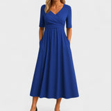 V-Neck Short Sleeve Midi Dress