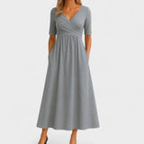V-Neck Short Sleeve Midi Dress