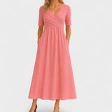 V-Neck Short Sleeve Midi Dress