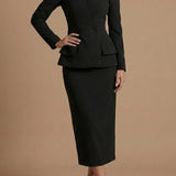 Square Neck Peplum Blazer & Pencil Skirt Set