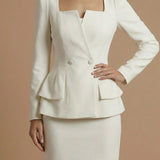Square Neck Peplum Blazer & Pencil Skirt Set