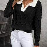 Women's Cable Knit Contrast Collar Sweater