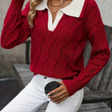 Women's Cable Knit Contrast Collar Sweater