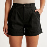 Women's High-Waist Wide-Leg Turn-Up Cotton Blend Shorts