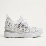 Women's Rhinestone Chunky Platform Lace-Up Sneakers