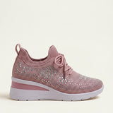Women's Rhinestone Chunky Platform Lace-Up Sneakers