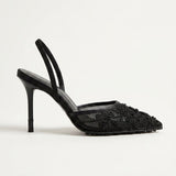 Women's Embroidered Mesh Kitten Heel Slingbacks