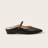 Women's Flat Leather-Look Closed-Toe Slip-On Mules
