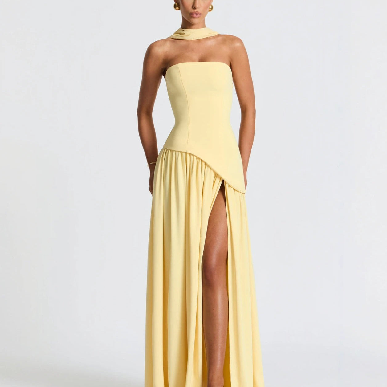 Serena | Strapless Lace-Up Slit Maxi Dress